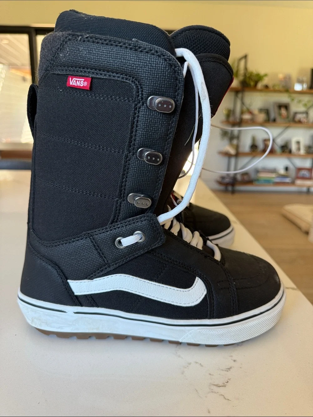 Vans Black and White High-Top Snowboard Boots